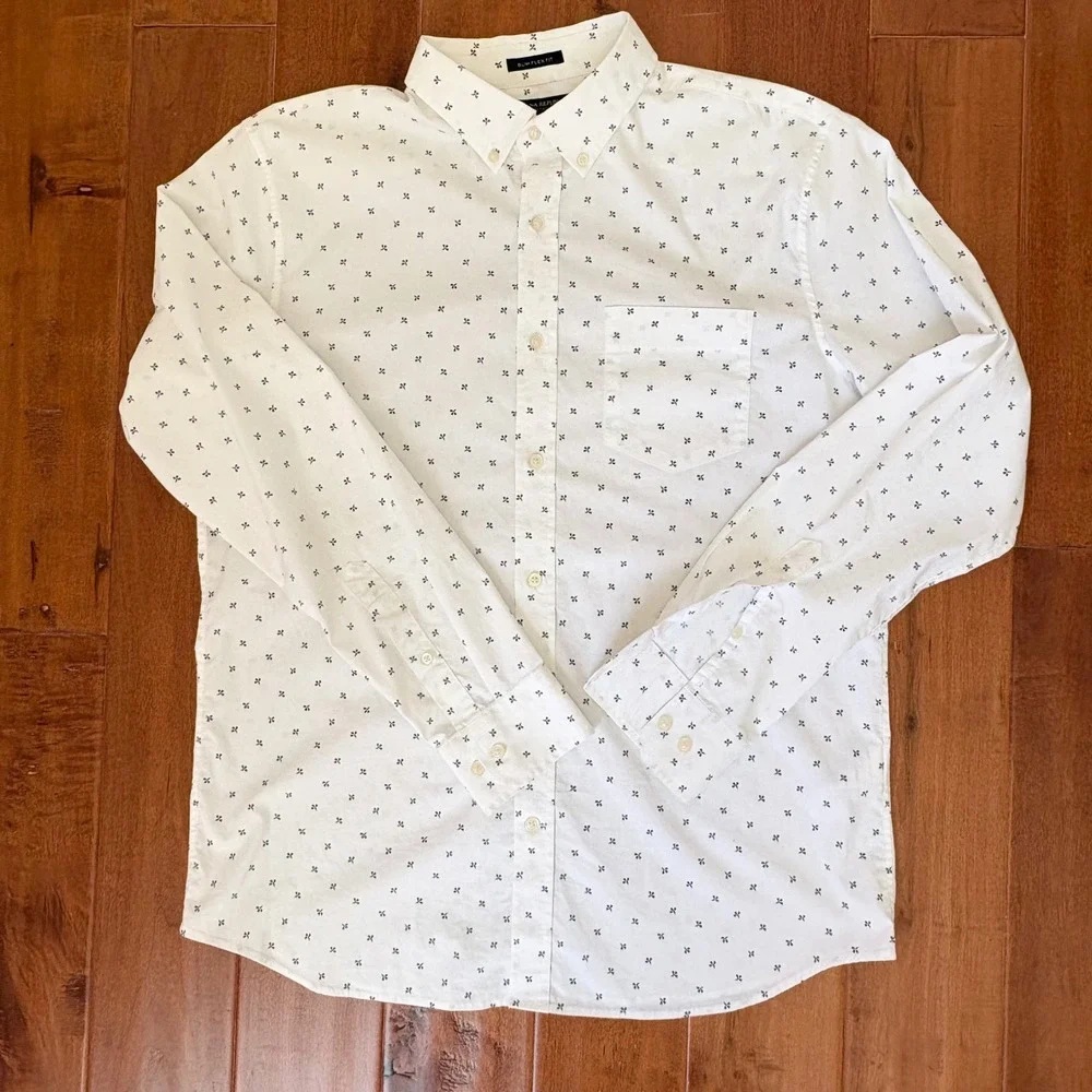 Banana Republic Slim Flex Fit Tech Stretch Shirt Men L White 491232-00